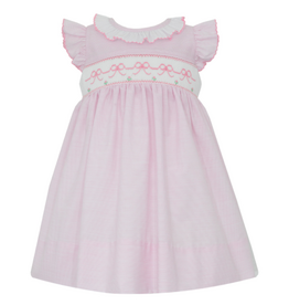 Petit Bebe Bow Smock Ruffle Collar Dress, Pink Stripe