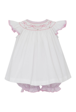 Petit Bebe Bow Bishop Smock Bloomer Set, Pink Stripe
