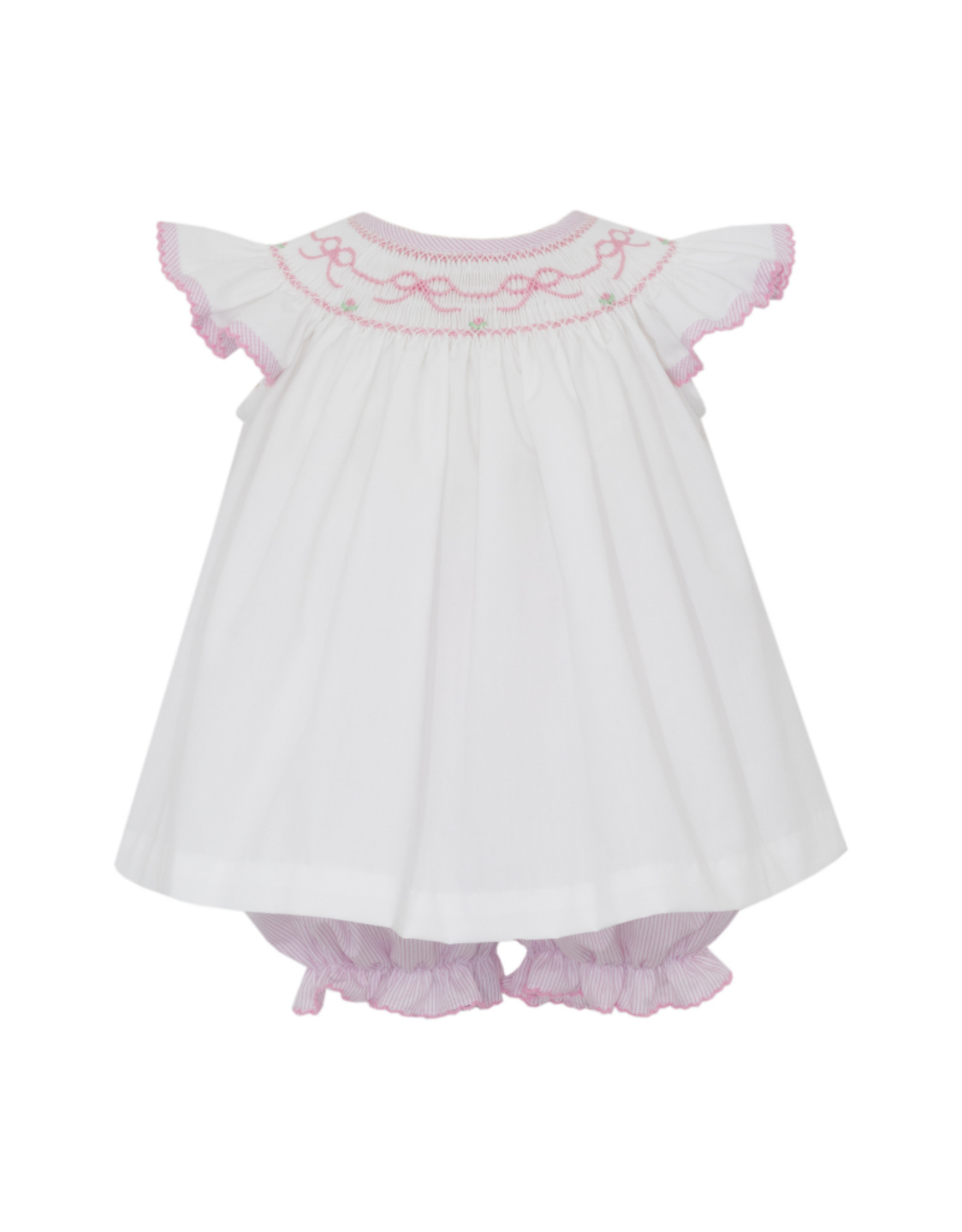 Petit Bebe Bow Bishop Smock Bloomer Set, Pink Stripe