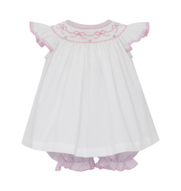 Petit Bebe Bow Bishop Smock Bloomer Set, Pink Stripe