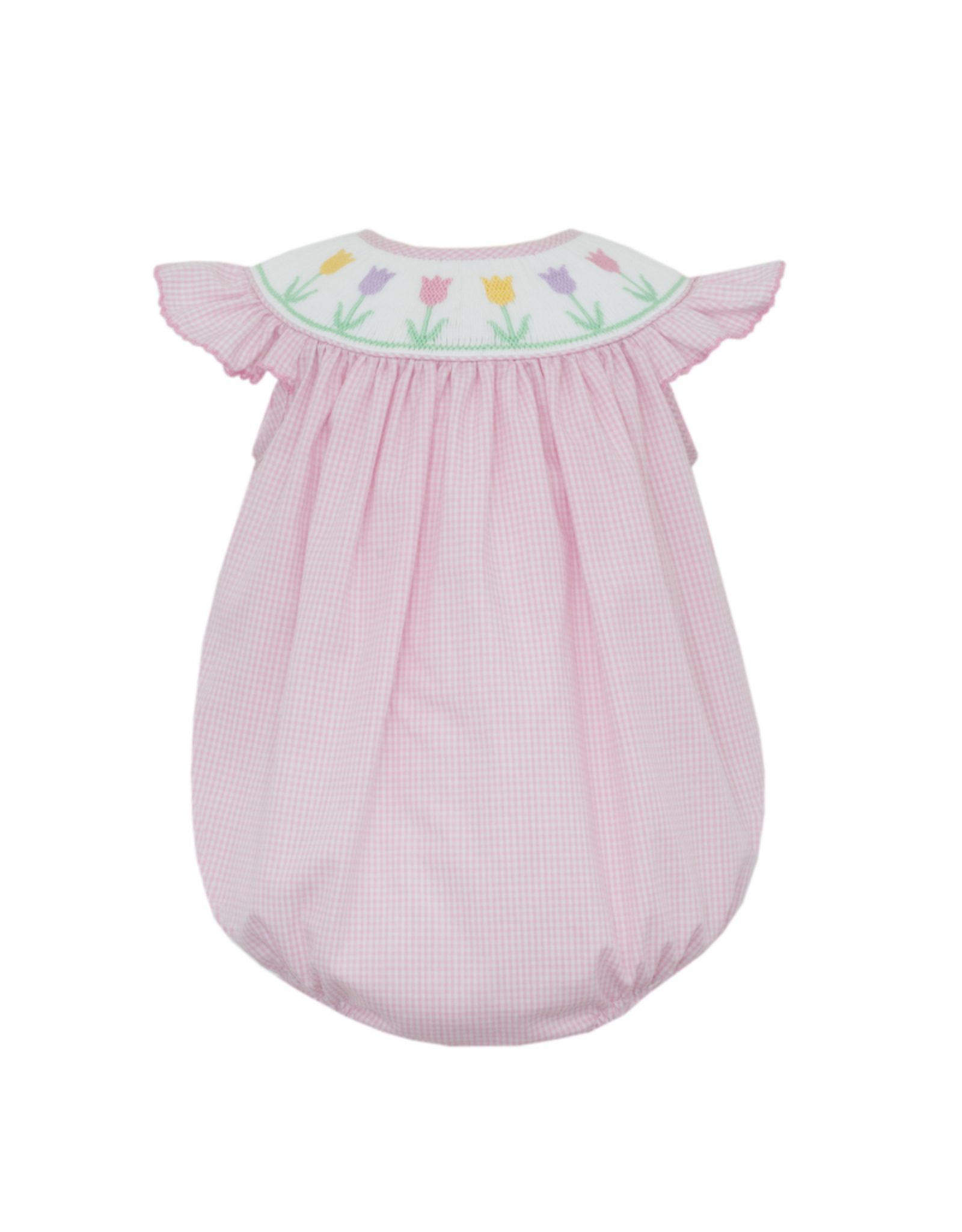 Petit Bebe Pink Gingham Spring Tulips Bishop Smock Bubble
