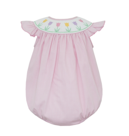 Petit Bebe Pink Gingham Spring Tulips Bishop Smock Bubble