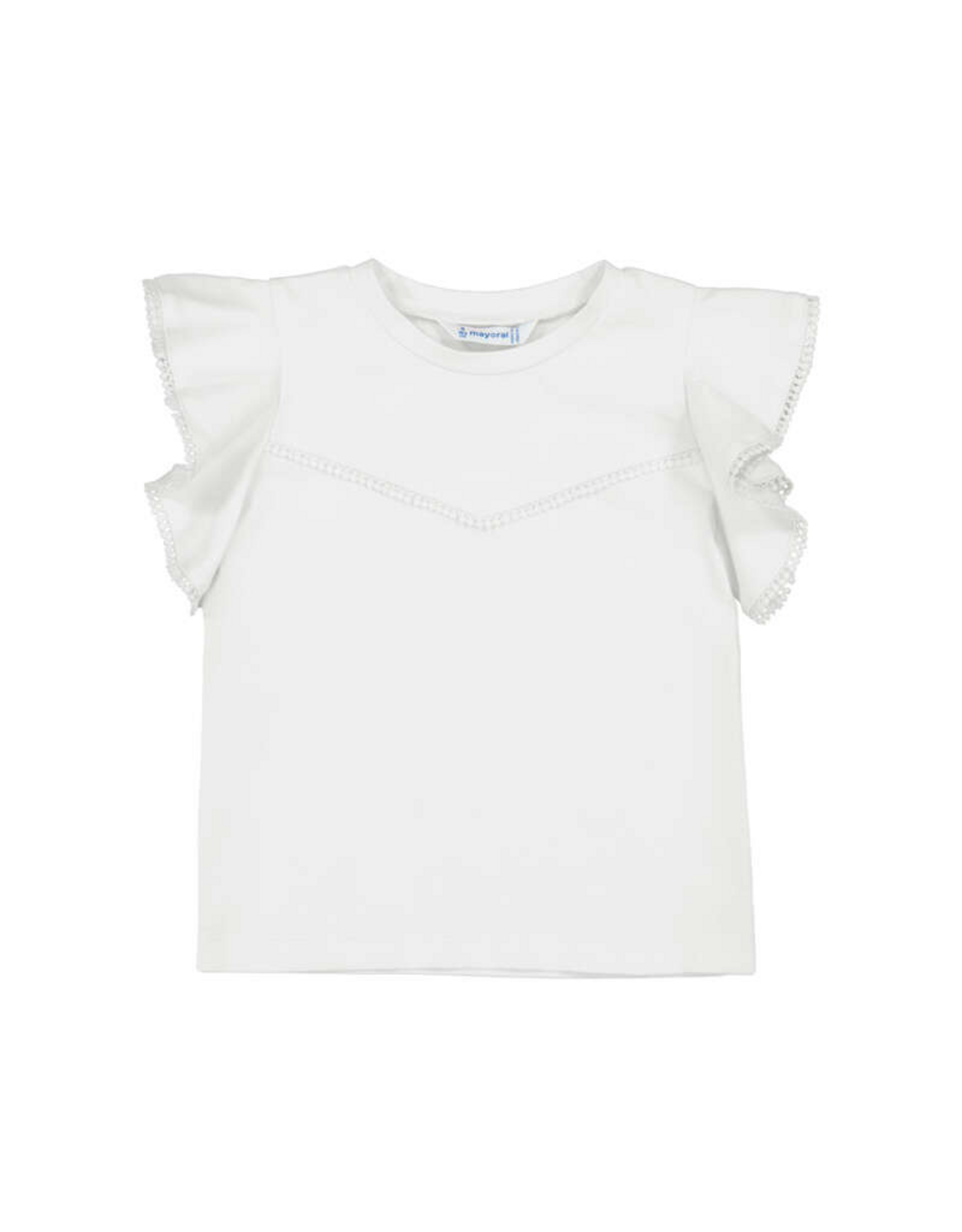 Mayoral White SS T-Shirt with Lace Trim