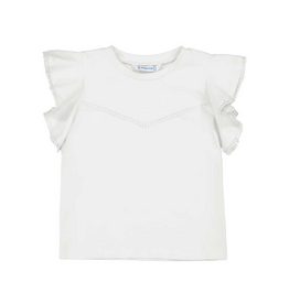 Mayoral White SS T-Shirt with Lace Trim