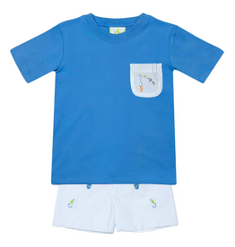 Zuccini Fishing Lure Seersucker Short Set, Periwinkle