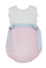 Petit Bebe Pink Check Scallop Bubble With Side Bows