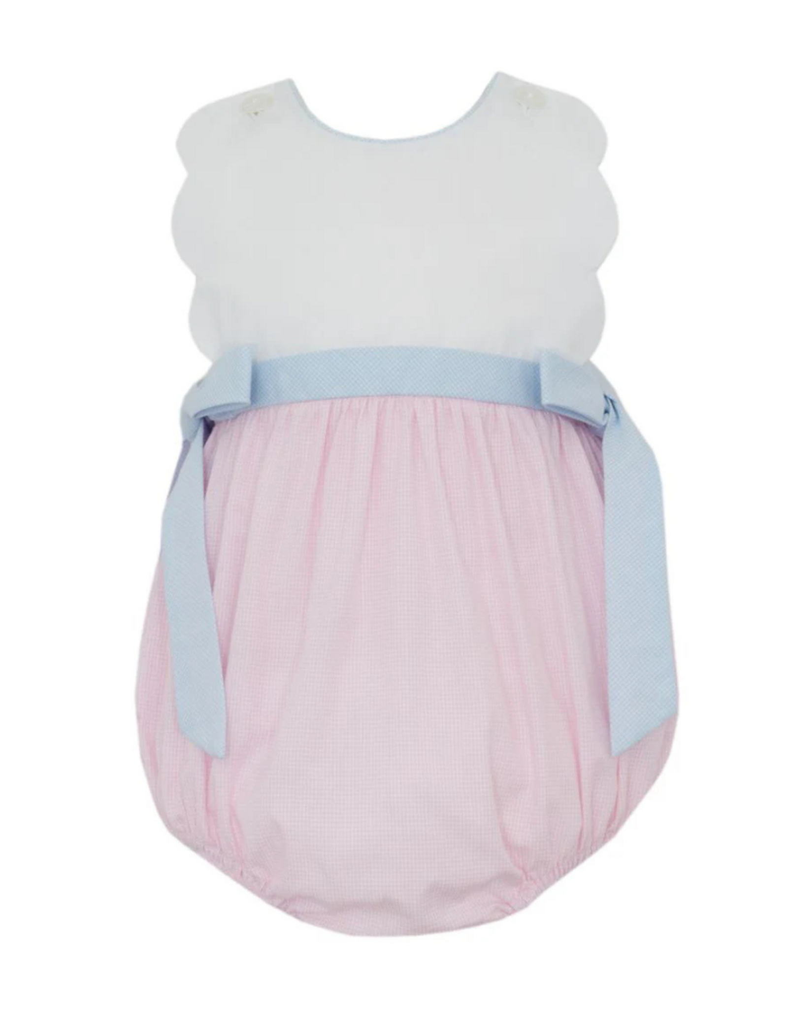 Petit Bebe Pink Check Scallop Bubble With Side Bows