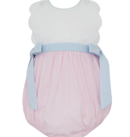 Petit Bebe Pink Check Scallop Bubble With Side Bows