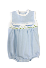 Baby Loren Blue Stripes Alligators Smocked Pima Bubble