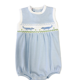 Baby Loren Blue Stripes Alligators Smocked Pima Bubble