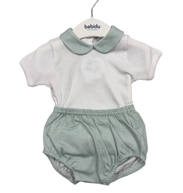 Babidu Green Windowpane Cotton Knit Diaper Set