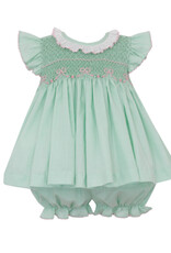 Anavini Harper Green Gingham Smocked Pink Bow Bloomer Set