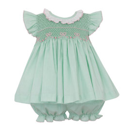 Anavini Harper Green Gingham Smocked Pink Bow Bloomer Set