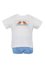 Petit Bebe Garden Puppies Blue Stripe Knit Set