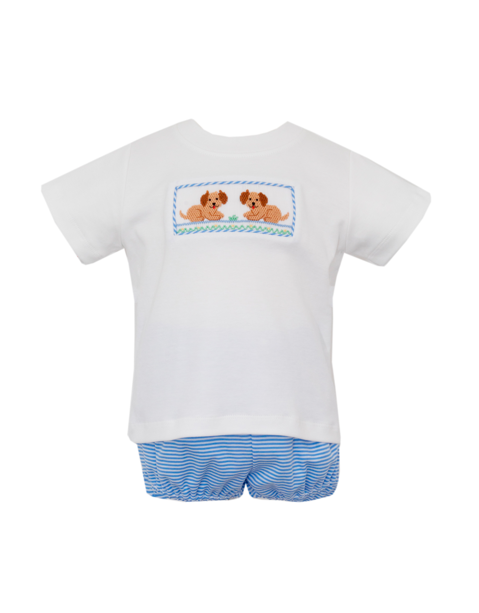 Petit Bebe Garden Puppies Blue Stripe Knit Set