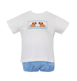 Petit Bebe Garden Puppies Blue Stripe Knit Set