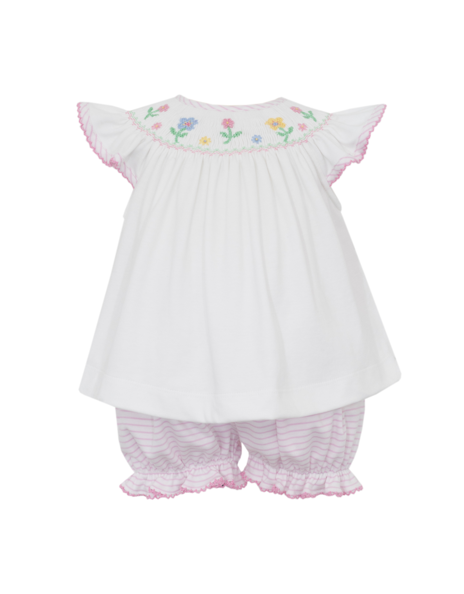 Petit Bebe Floral Bishop Pink Knit Stripe Bloomer Set