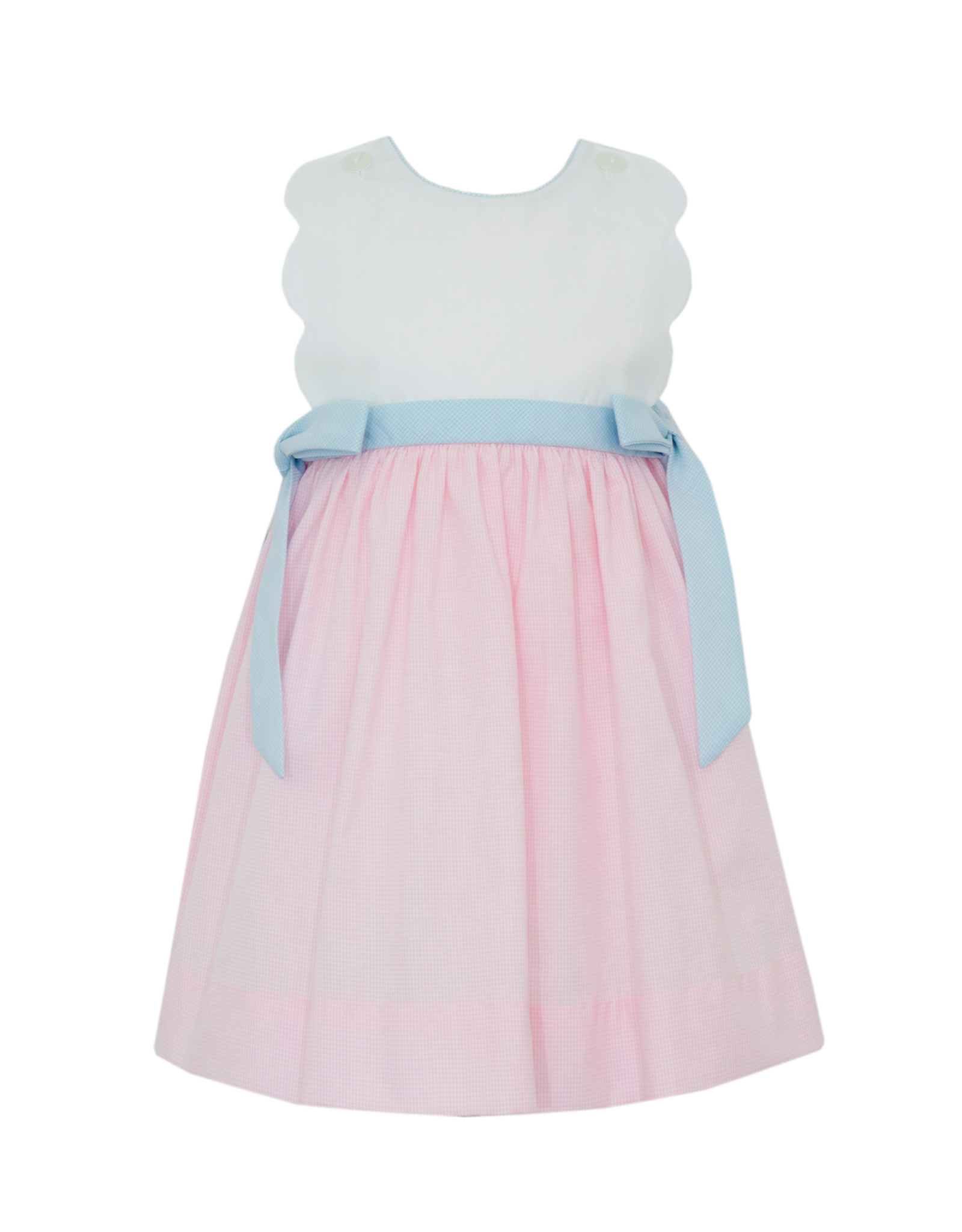 Petit Bebe Pink Check Scallop Sundress with Side Bows