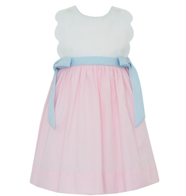 Petit Bebe Pink Check Scallop Sundress with Side Bows