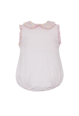 Petit Bebe Pink Knit Gingham Bubble with Floral Collar