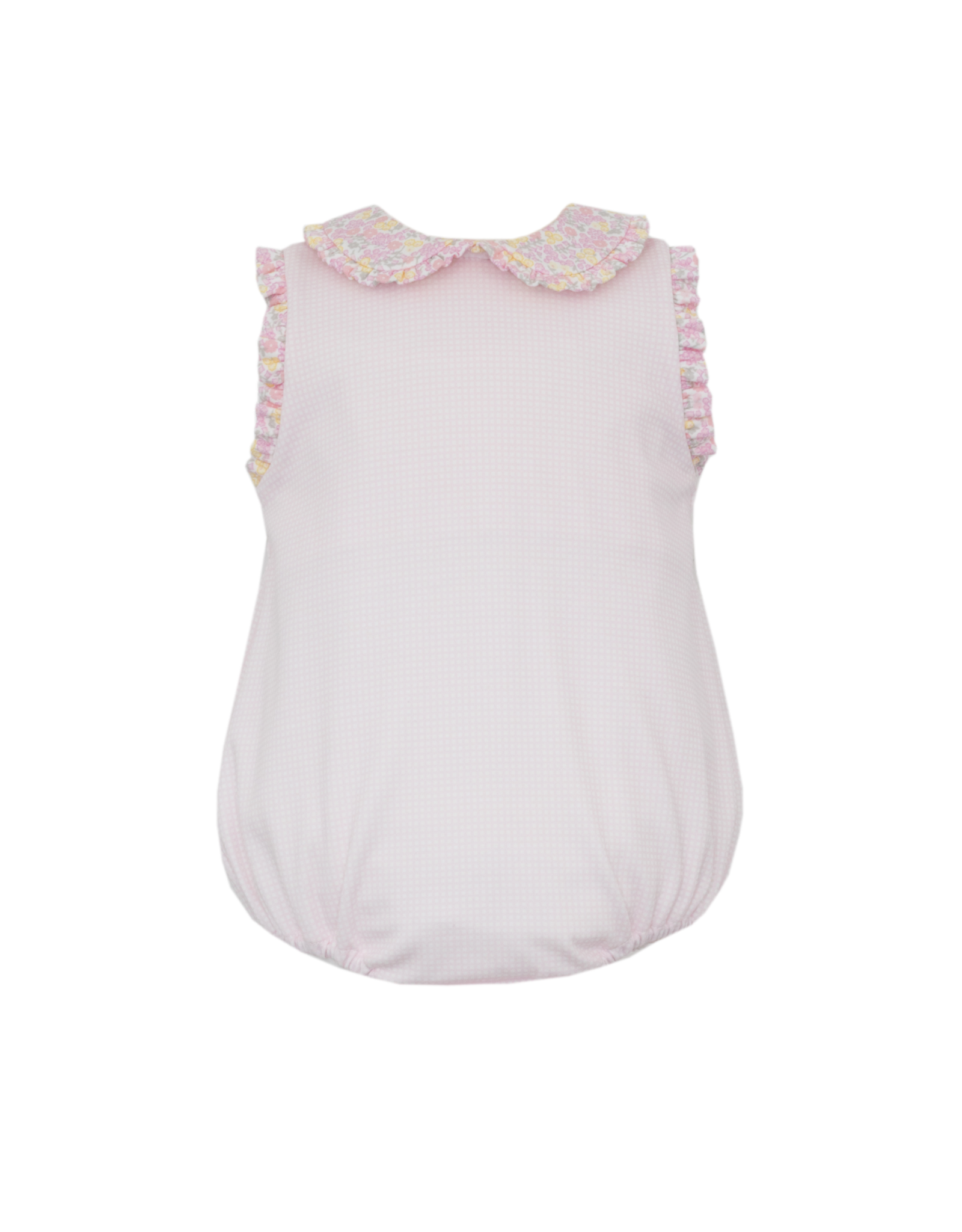 Petit Bebe Pink Knit Gingham Bubble with Floral Collar