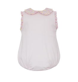 Petit Bebe Pink Knit Gingham Bubble with Floral Collar