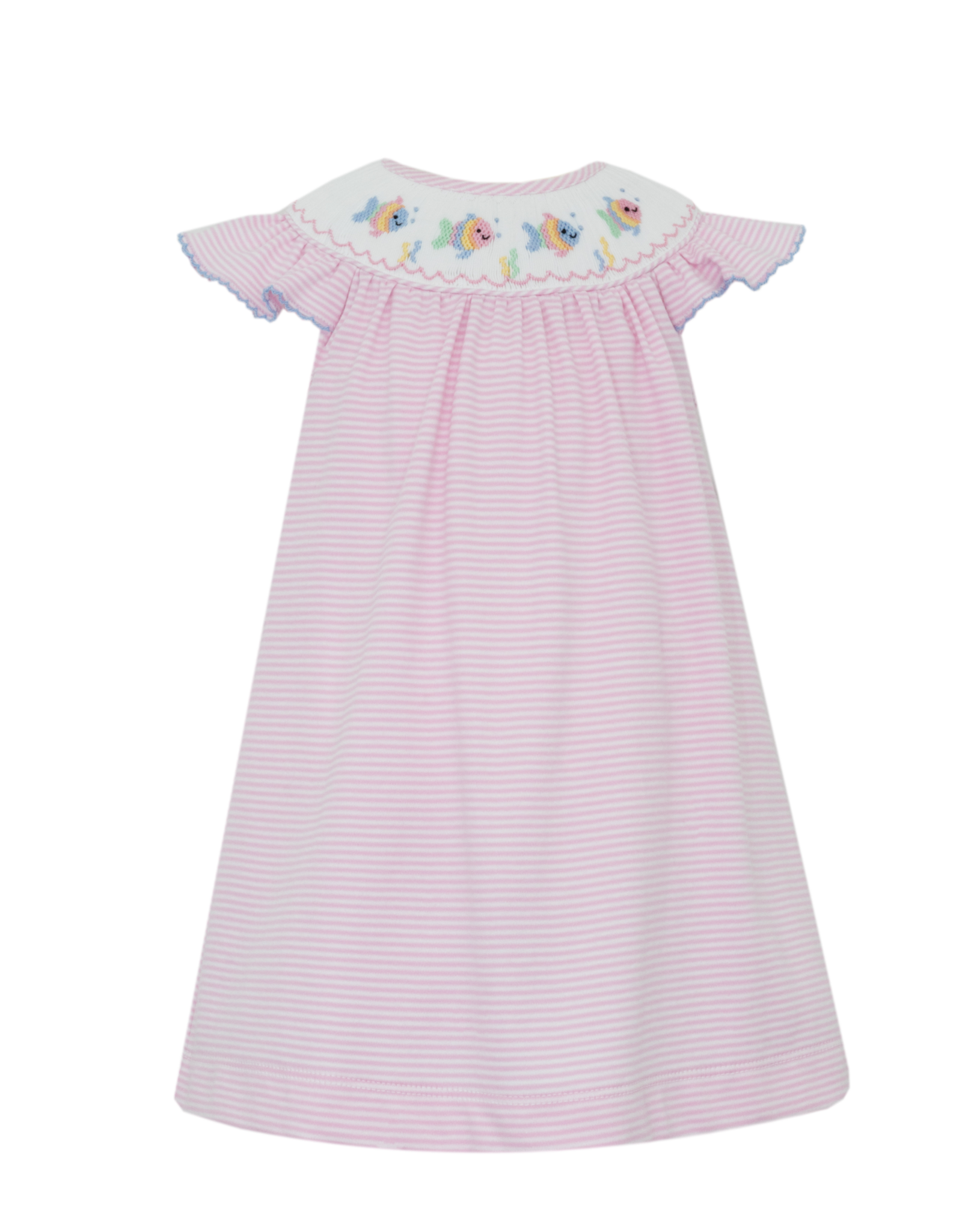 Petit Bebe Pink Stripe Knit Bishop Smock Dress with Fish