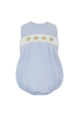 Petit Bebe Blue Knit Stripe Sunbubble with Smock Fish