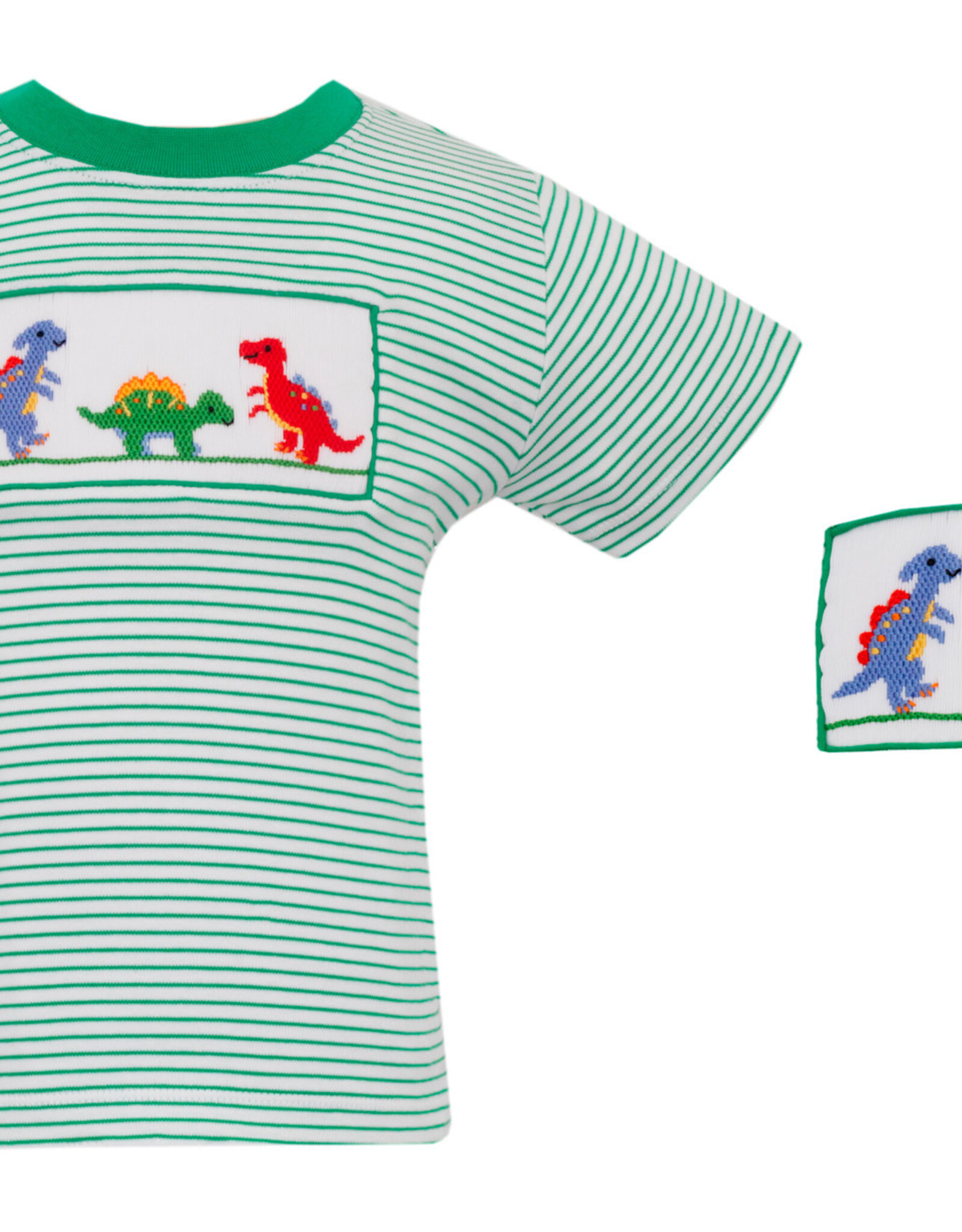 Anavini Green Stripe Dinosaurs Smock Tshirt