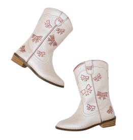 Wild + Rae Cowgirl White & Pink Bow Boots
