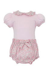 Petit Bebe Pink Pique Floral Bloomers Set