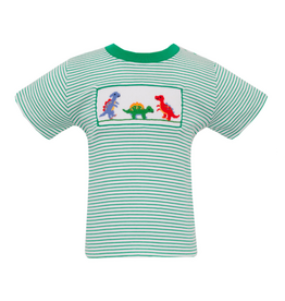 Anavini Green Stripe Dinosaurs Smock Tshirt