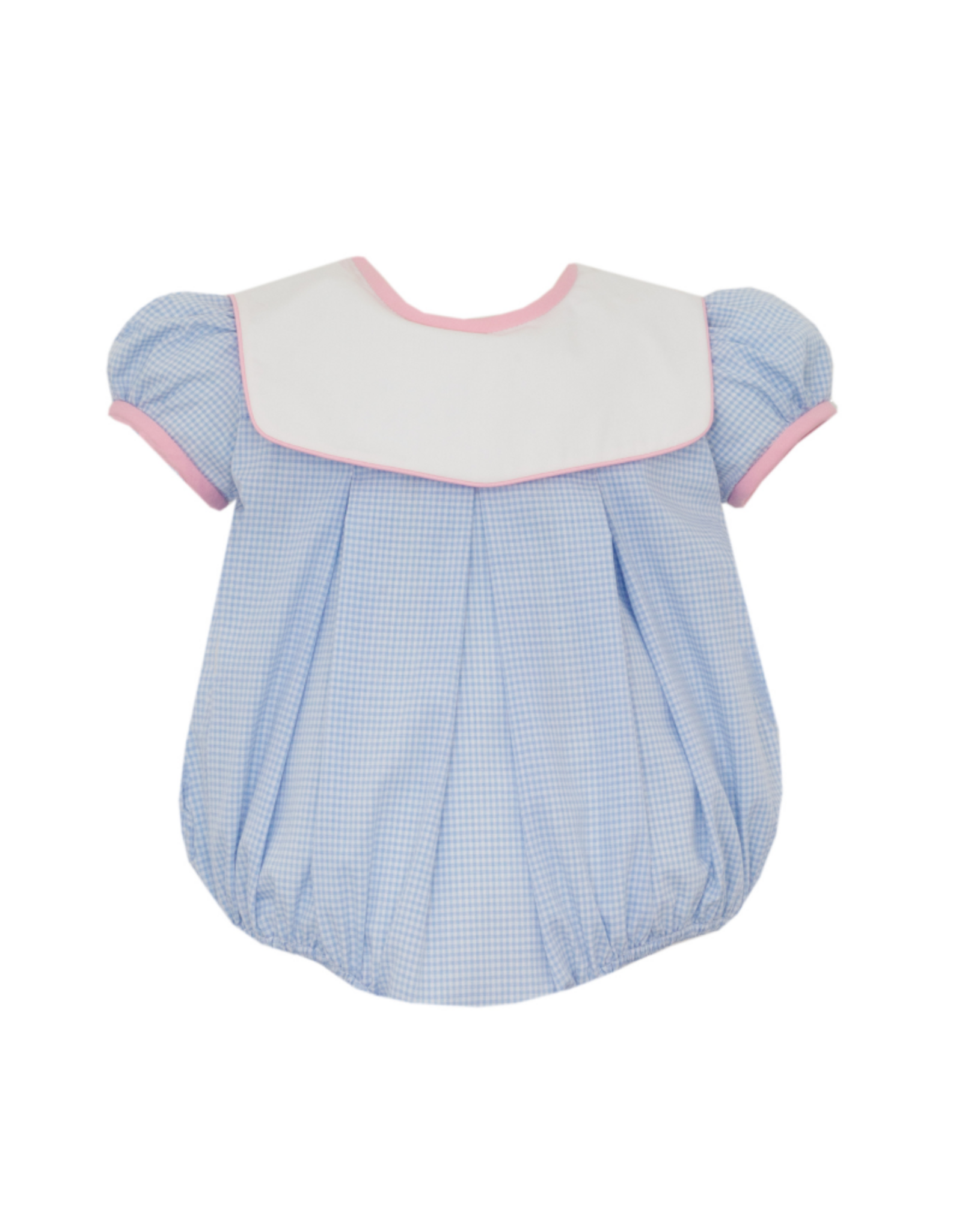 Anavini Light Blue Gingham Bubble with Pink Trim
