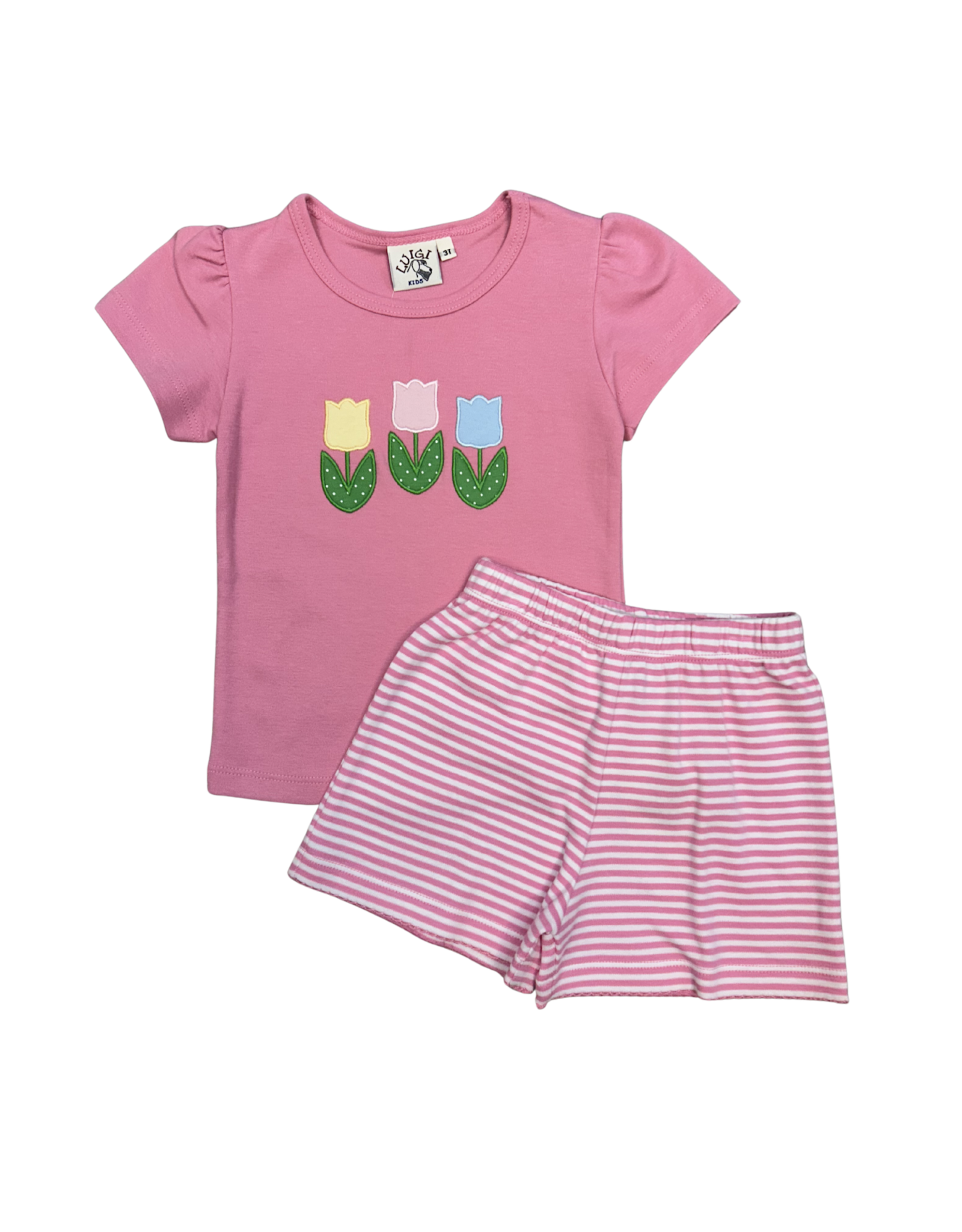 Luigi Pink Applique Tulip Stripe Short Set