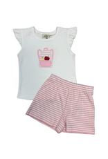 Luigi Pink Stripe Applique Backpack Short Set