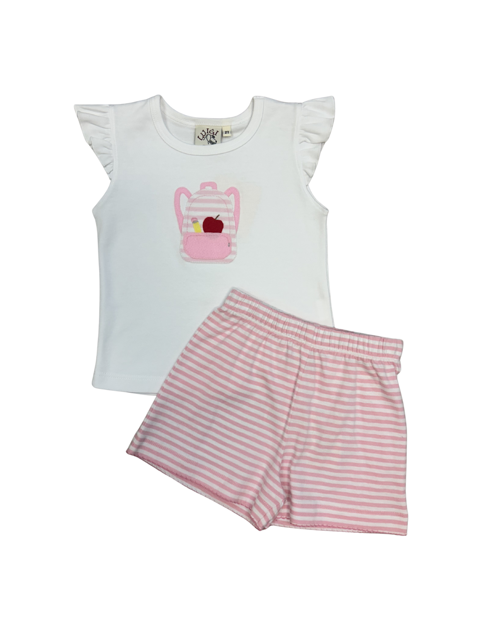 Luigi Pink Stripe Applique Backpack Short Set