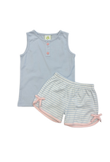 Zuccini Light Blue Knit Short Set with Stripe Bow Shorts