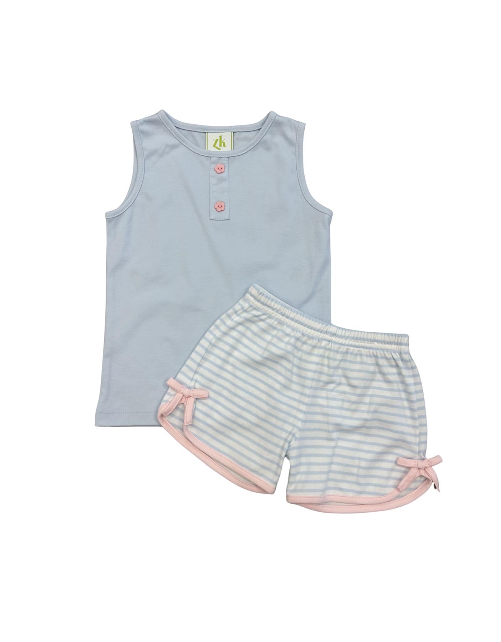 Zuccini Light Blue Knit Short Set with Stripe Bow Shorts