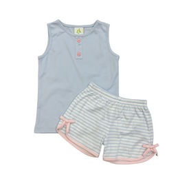 Zuccini Light Blue Knit Short Set with Stripe Bow Shorts