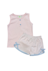 Zuccini Light Pink Knit Short Set with Stripe Bow Shorts