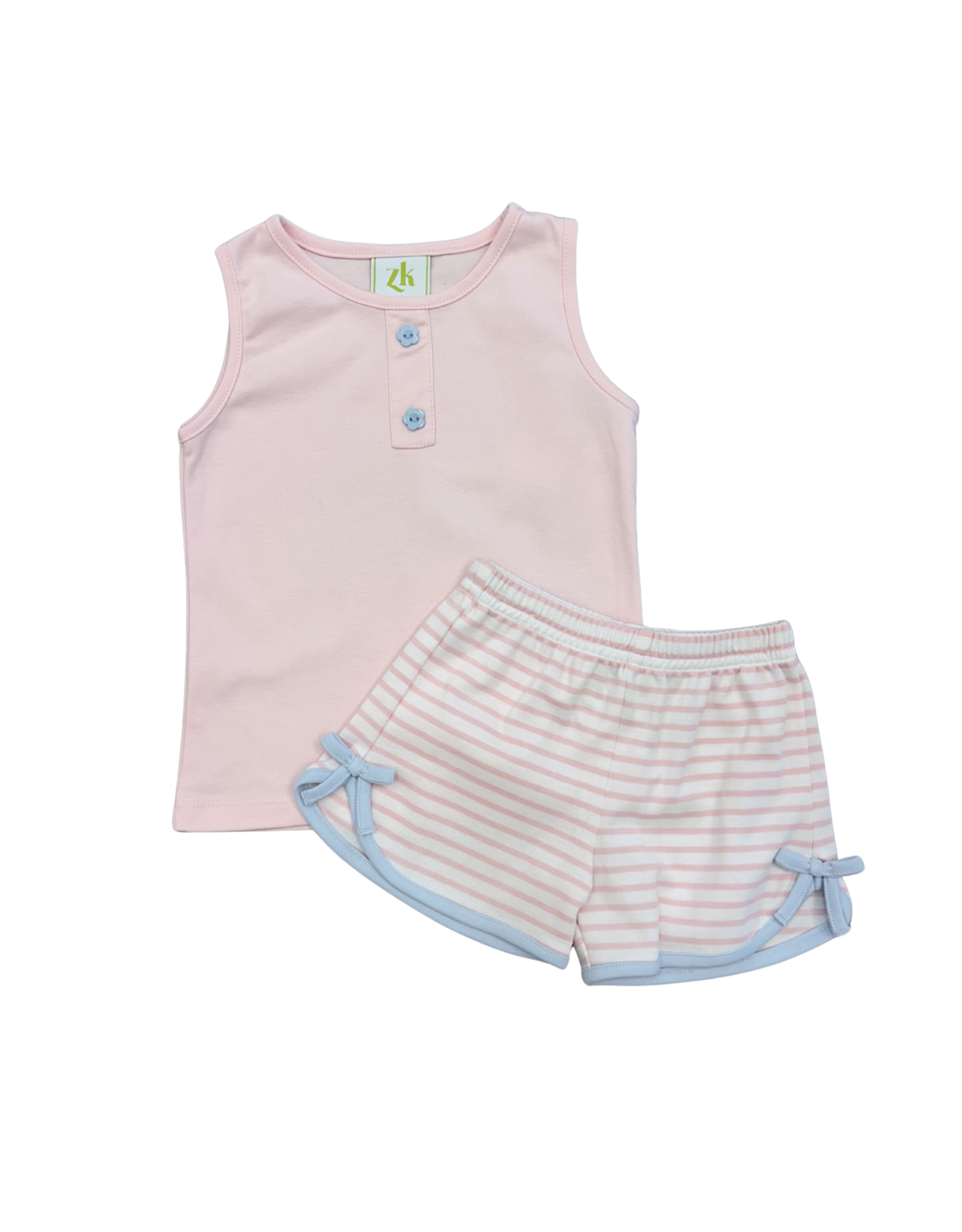 Zuccini Light Pink Knit Short Set with Stripe Bow Shorts