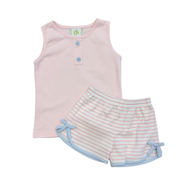 Zuccini Light Pink Knit Short Set with Stripe Bow Shorts