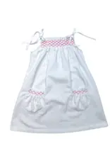 Percy & Tyne White Terry Cloth Tie Dress, Pink Smocking