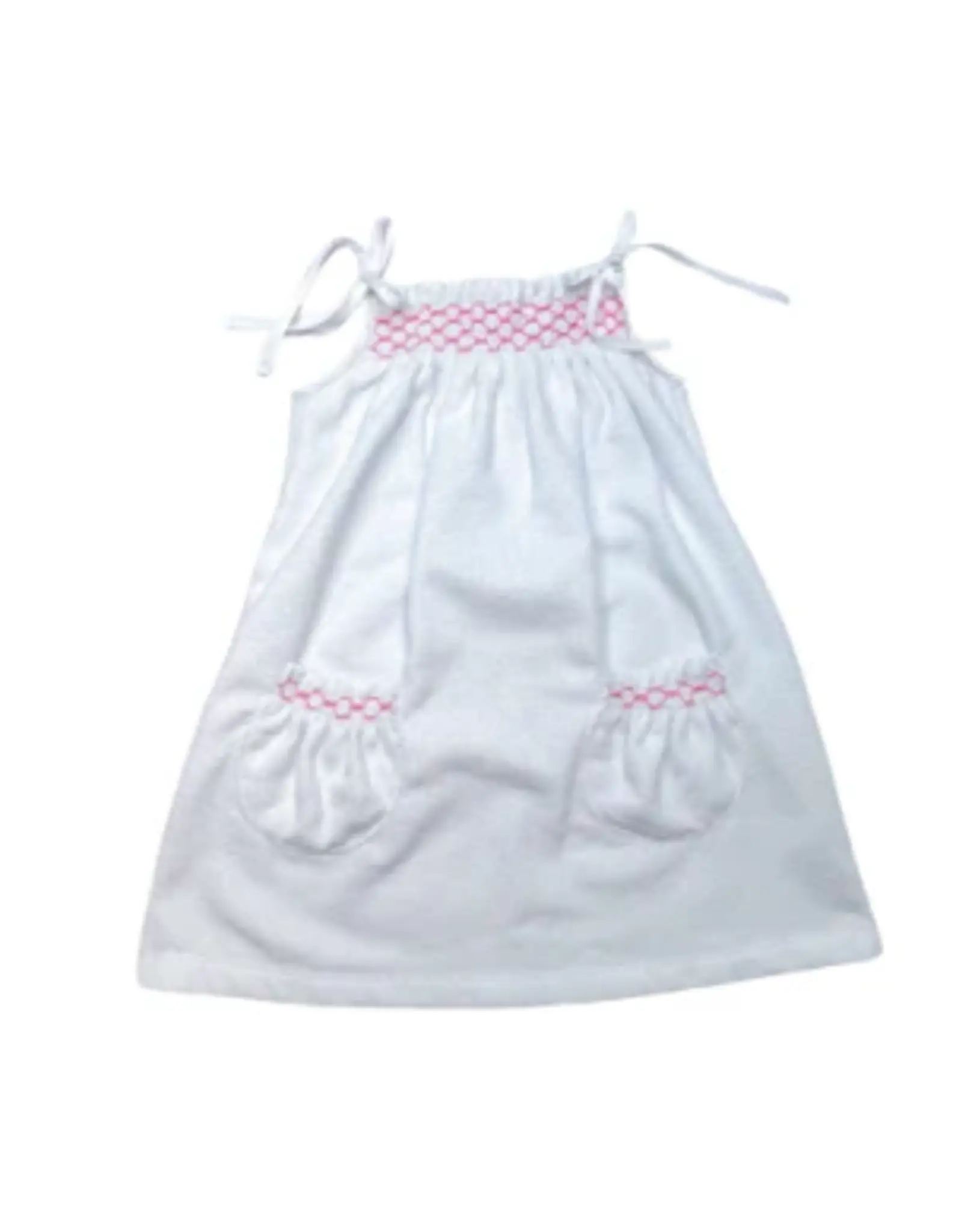 Percy & Tyne White Terry Cloth Tie Dress, Pink Smocking