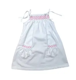 Percy & Tyne White Terry Cloth Tie Dress, Pink Smocking