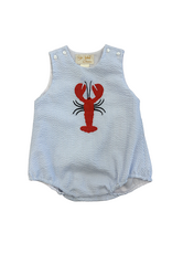 Rosalina Blue Seersucker Lobster Applique Boy Bubble