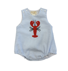 Rosalina Blue Seersucker Lobster Applique Boy Bubble