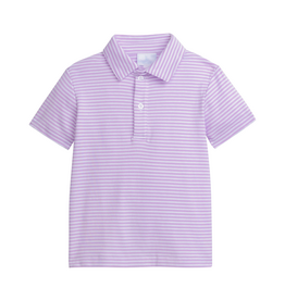 Little English Short Sleeve Polo, Lavender Stripe