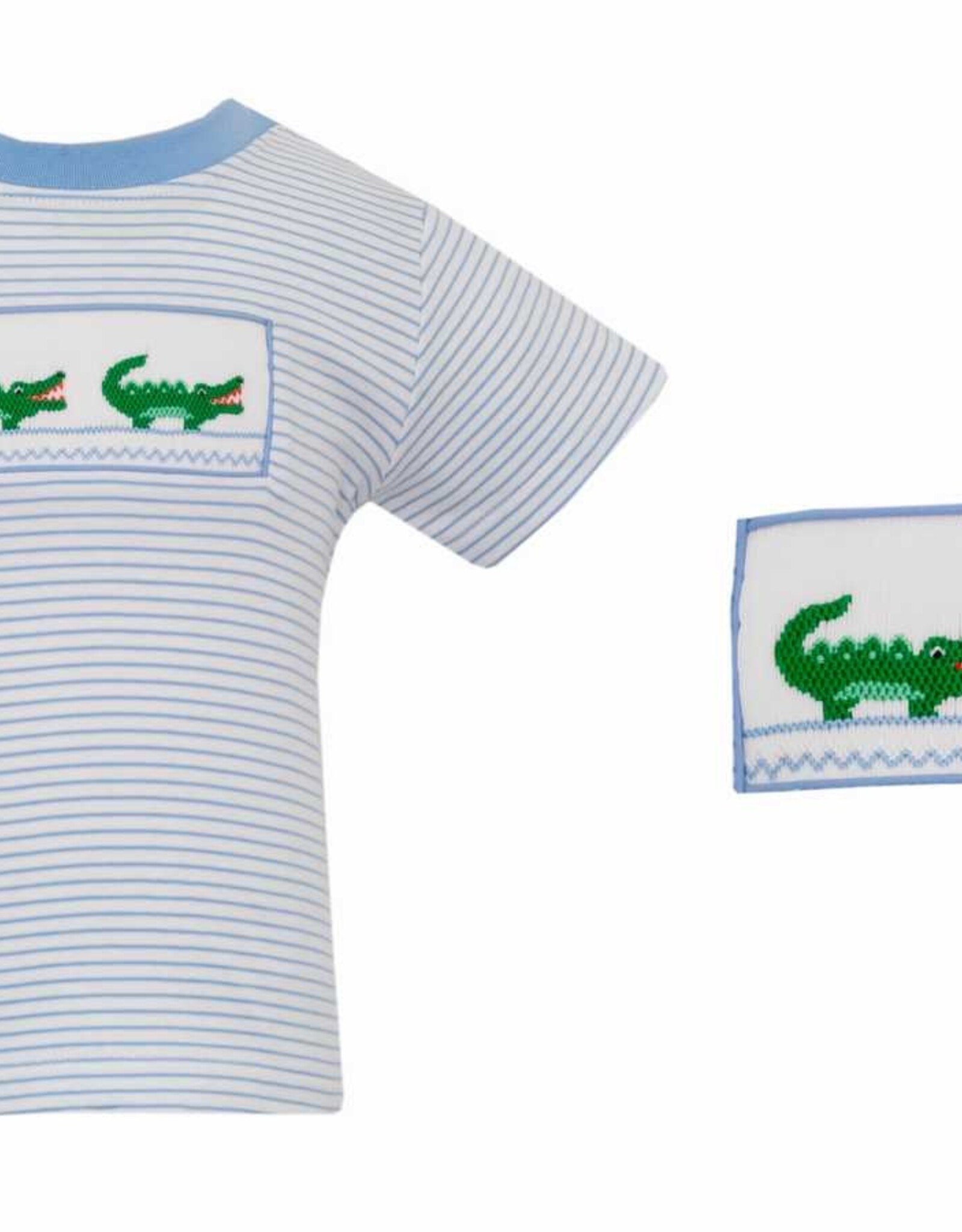 Blue Stripe Alligator Smocked T-Shirt