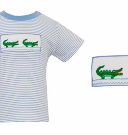 Blue Stripe Alligator Smocked T-Shirt